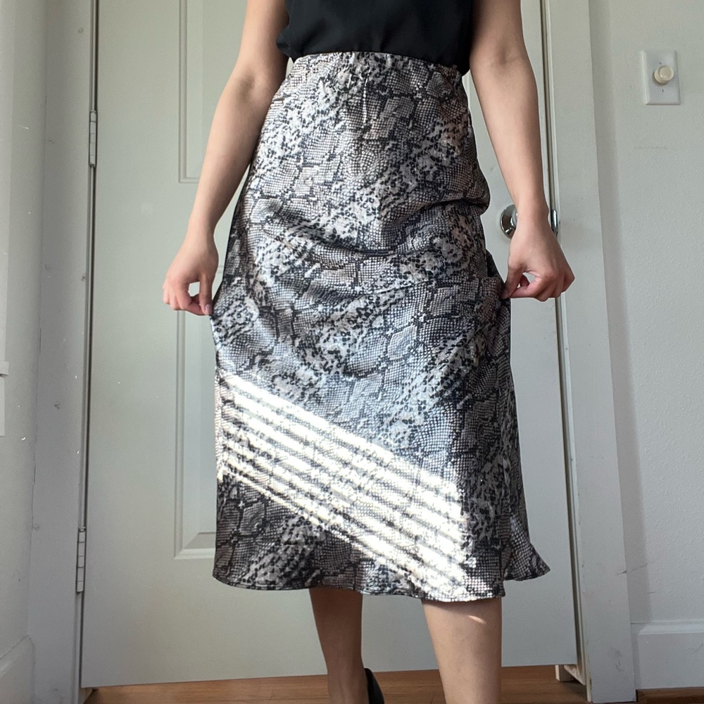 snakeskin silky midi skirt